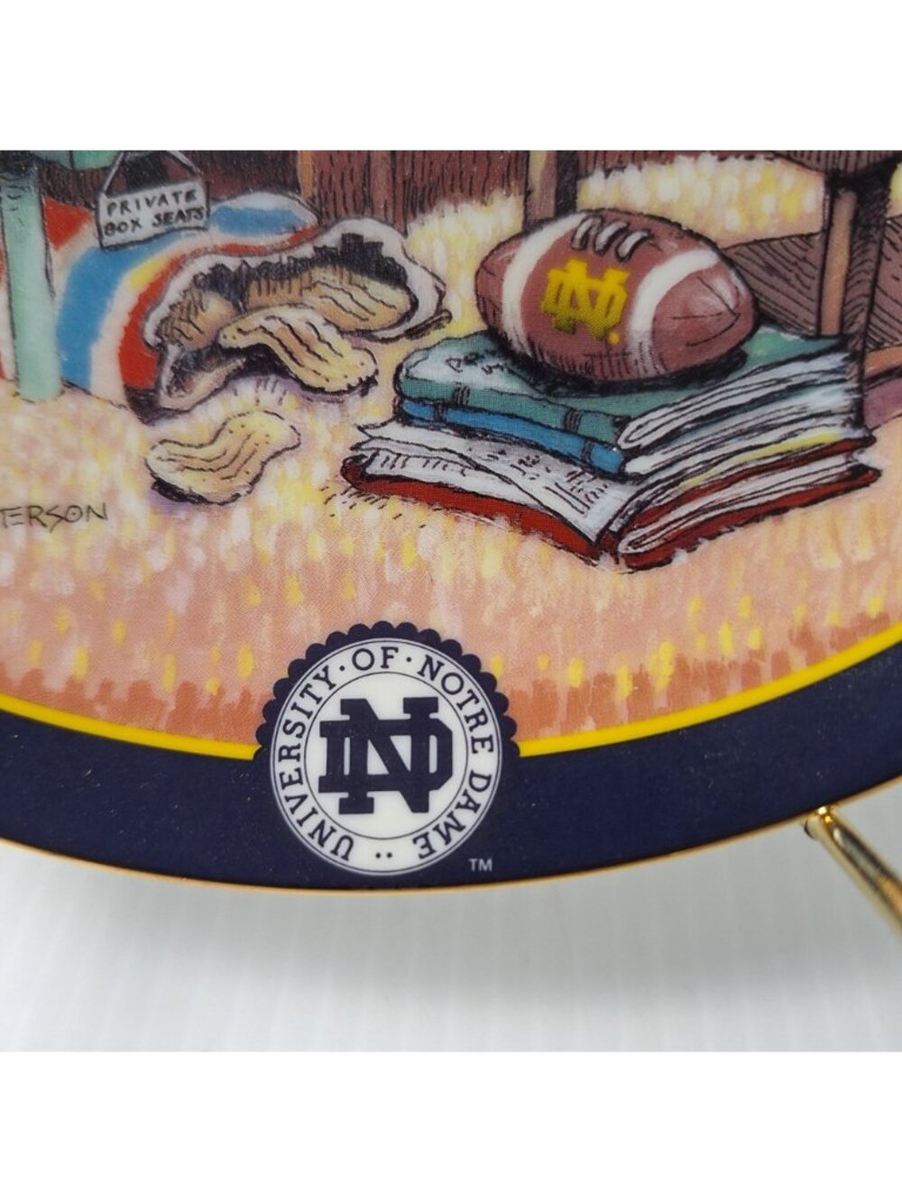 NOTRE DAME GARY PATTERSON DECORATIVE COLLECTOR PLATE FOOTBALL FAN HUMOR 24K GOLD - Picture 3 of 8